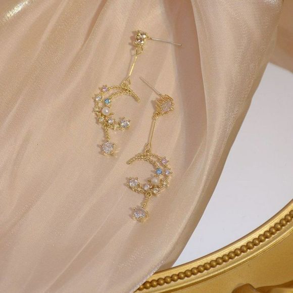 Moon and Star Dangle Earrings - Picture 8 of 11